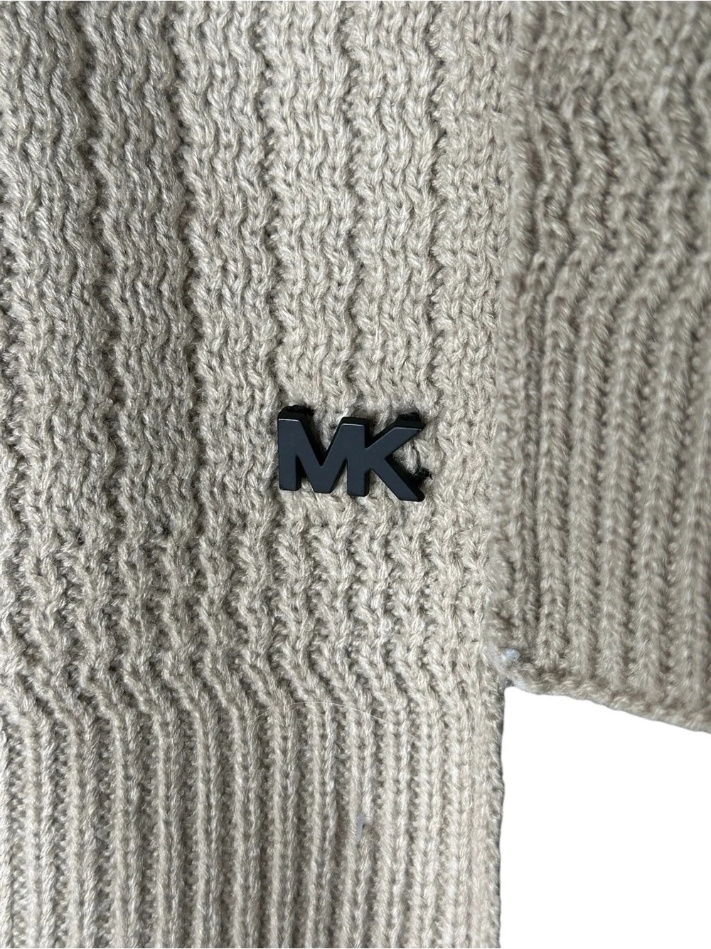 Michael Kors Taupe Textured Knit Logo Scarf NWT